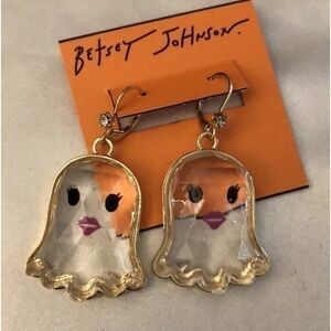 Betsey Johnson Gold Tone & Clear Acrylic Ghost Drop Earrings